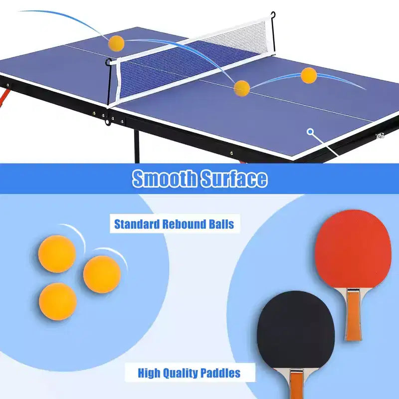 Foldable Table Tennis Table Portable Ping Pong Table with Net & 2 Paddles & 3 Balls