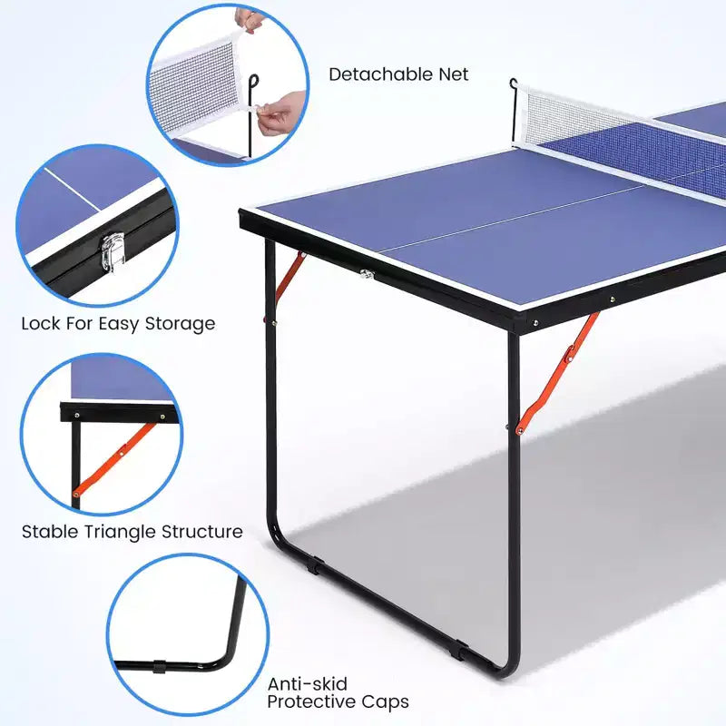 Foldable Table Tennis Table Portable Ping Pong Table with Net & 2 Paddles & 3 Balls