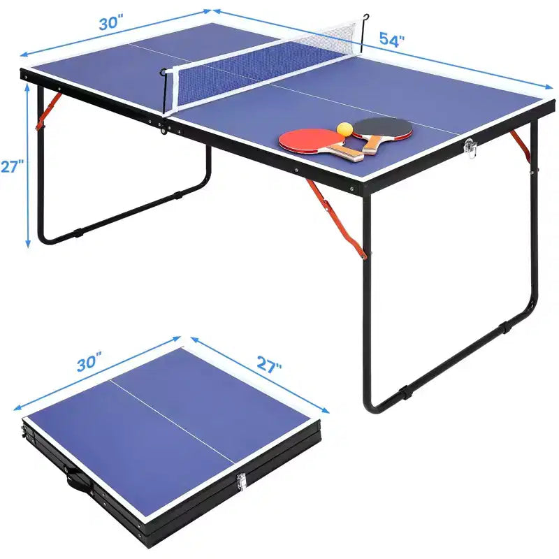Foldable Table Tennis Table Portable Ping Pong Table with Net & 2 Paddles & 3 Balls
