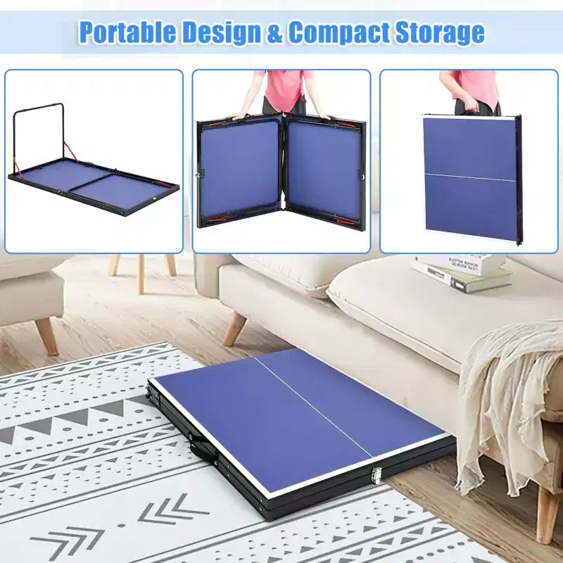 Foldable Table Tennis Table Portable Ping Pong Table with Net & 2 Paddles & 3 Balls