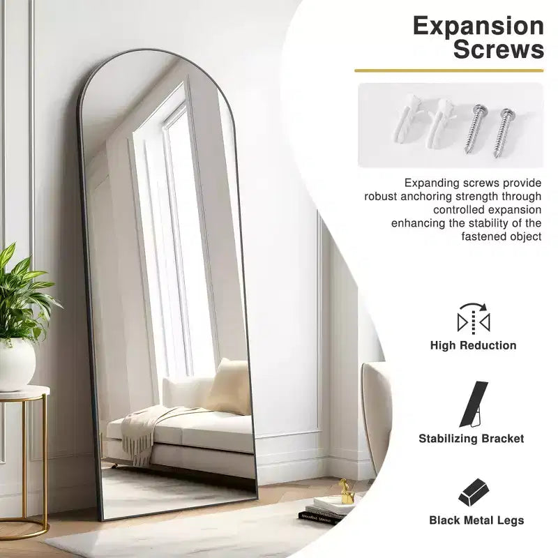 Grand Right-Angled Floor Mirror: 70.2x31.2, Carved Wood Design, Black, Full-Length, Bracket Included
