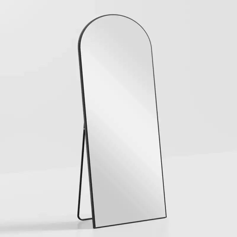 Grand Right-Angled Floor Mirror: 70.2x31.2, Carved Wood Design, Black, Full-Length, Bracket Included