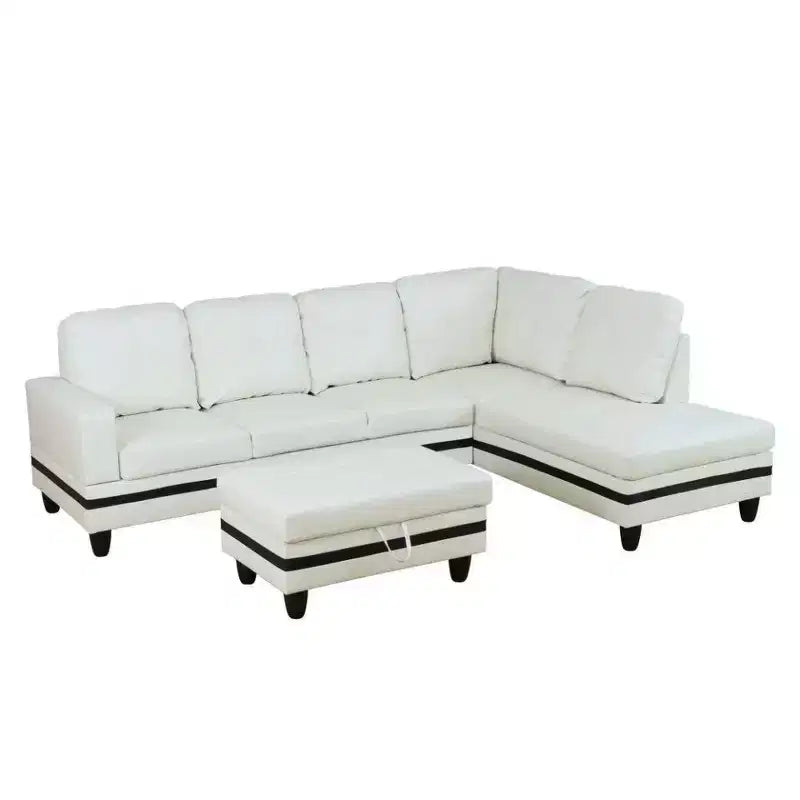 Modern PU Leather Sectional Sofa - Spacious L-Shape, Plush Cushions, Storage Ottoman, Contemporary Living Room Furniture