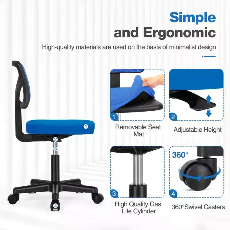 Ergonomic Swivel Workspace Stool with Dynamic Lumbar Support, Adjustable Height, Armless