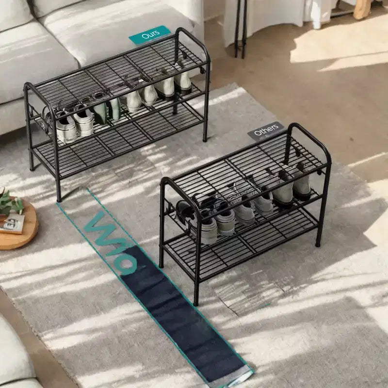 3-Tier Metal Shoe Rack with 4 Side Hooks, Height-Adjustable, 11D x 33.5W x 20.8H