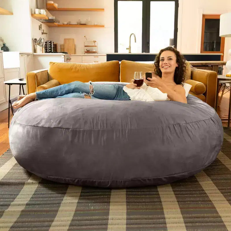 6-Foot Large Bean Bag Chair for Adults, Convertible Lounge and Bed