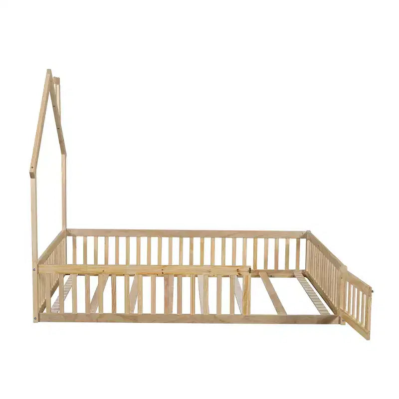 Wood Full Size House Platform Bed with Guardrail for Kids