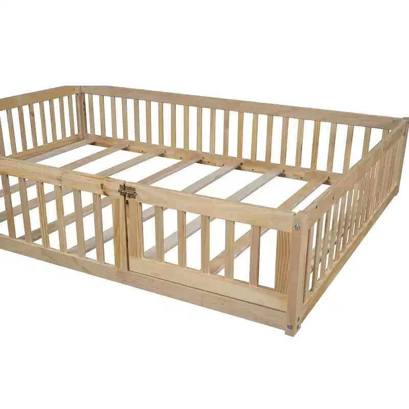 Wood Full Size House Platform Bed with Guardrail for Kids