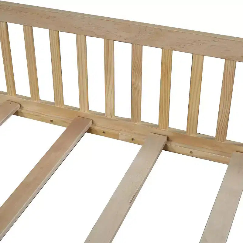 Wood Full Size House Platform Bed with Guardrail for Kids