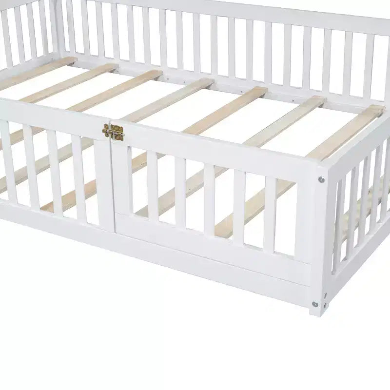 Wood Full Size House Platform Bed with Guardrail for Kids