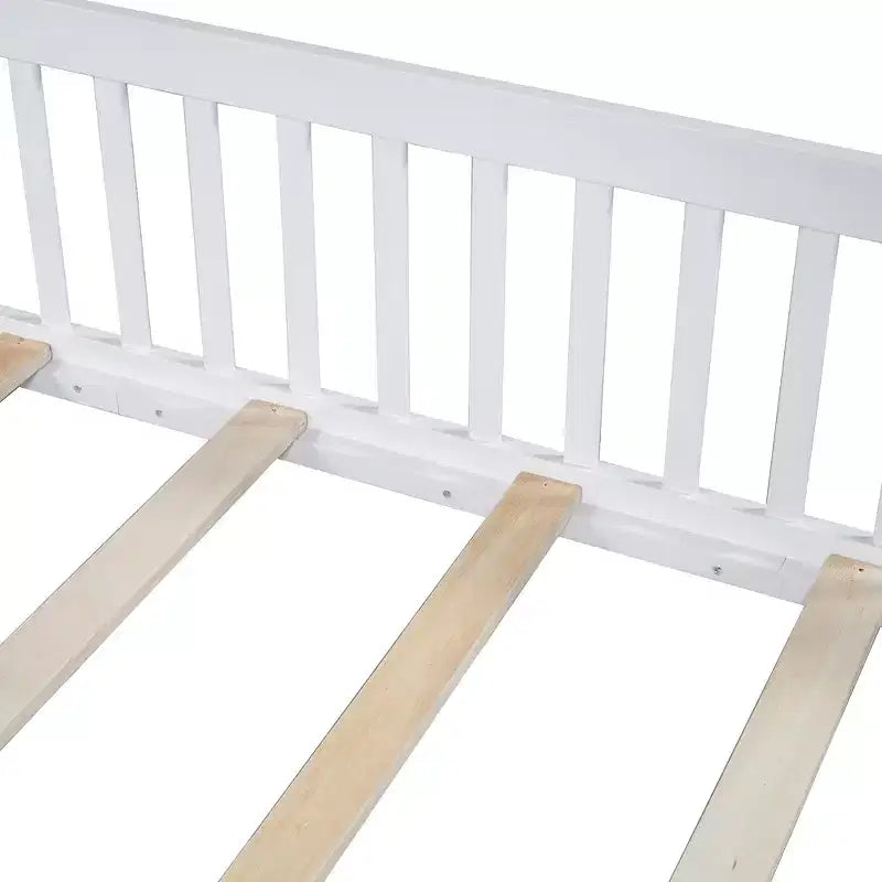 Wood Full Size House Platform Bed with Guardrail for Kids