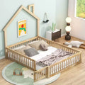 Wood Full Size House Platform Bed with Guardrail for Kids