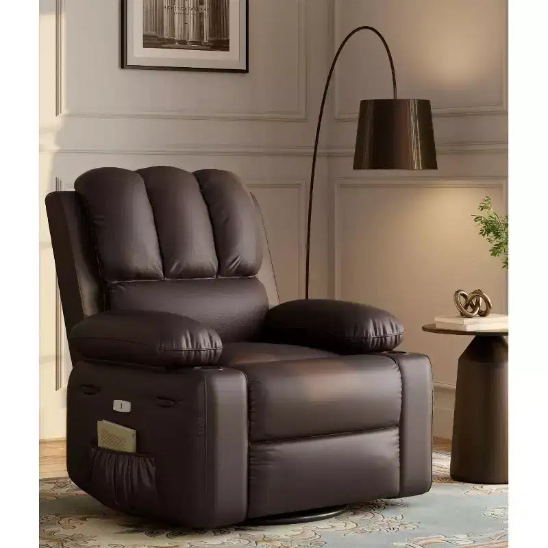 Faux Leather Swivel Rocking Recliner for Adults with Remote Control, Cup Holders, Lounge Chair for Living Room, Bedroom, Nursery
