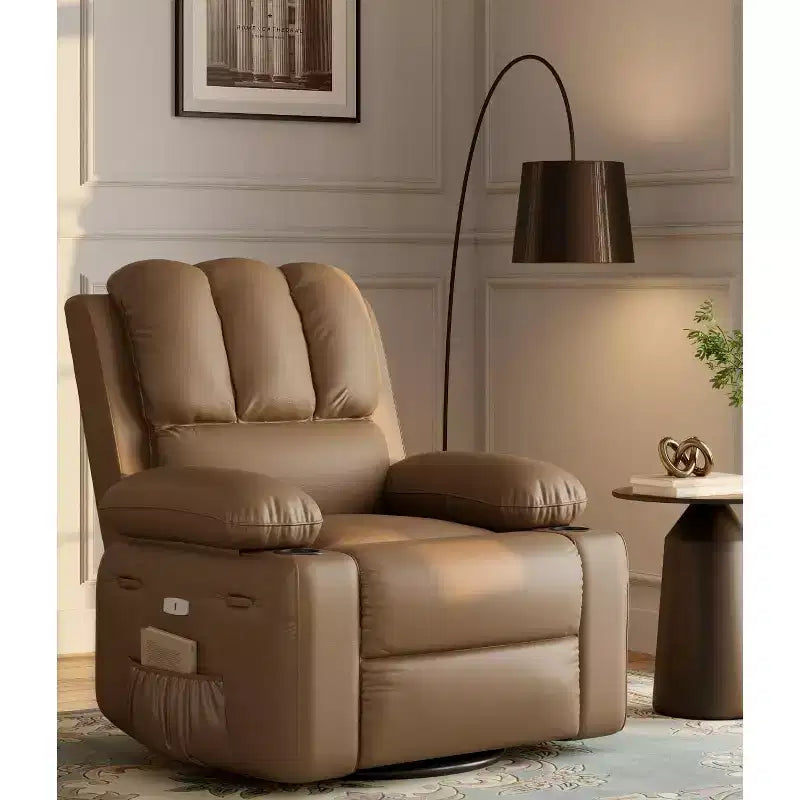 Faux Leather Swivel Rocking Recliner for Adults with Remote Control, Cup Holders, Lounge Chair for Living Room, Bedroom, Nursery