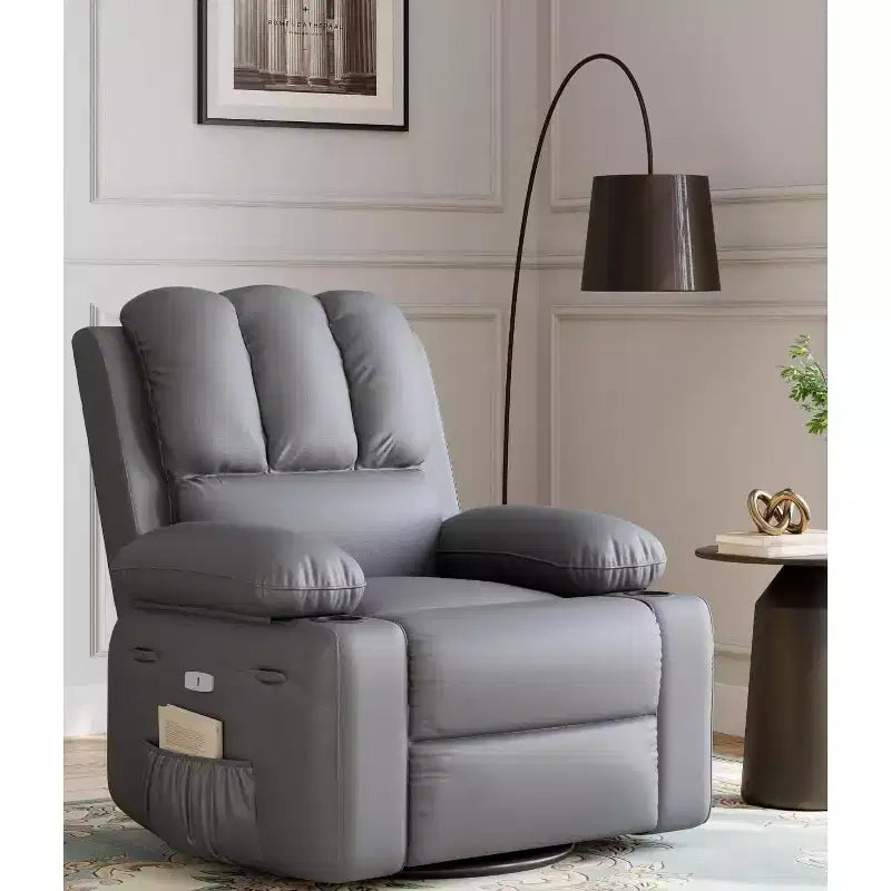 Faux Leather Swivel Rocking Recliner for Adults with Remote Control, Cup Holders, Lounge Chair for Living Room, Bedroom, Nursery