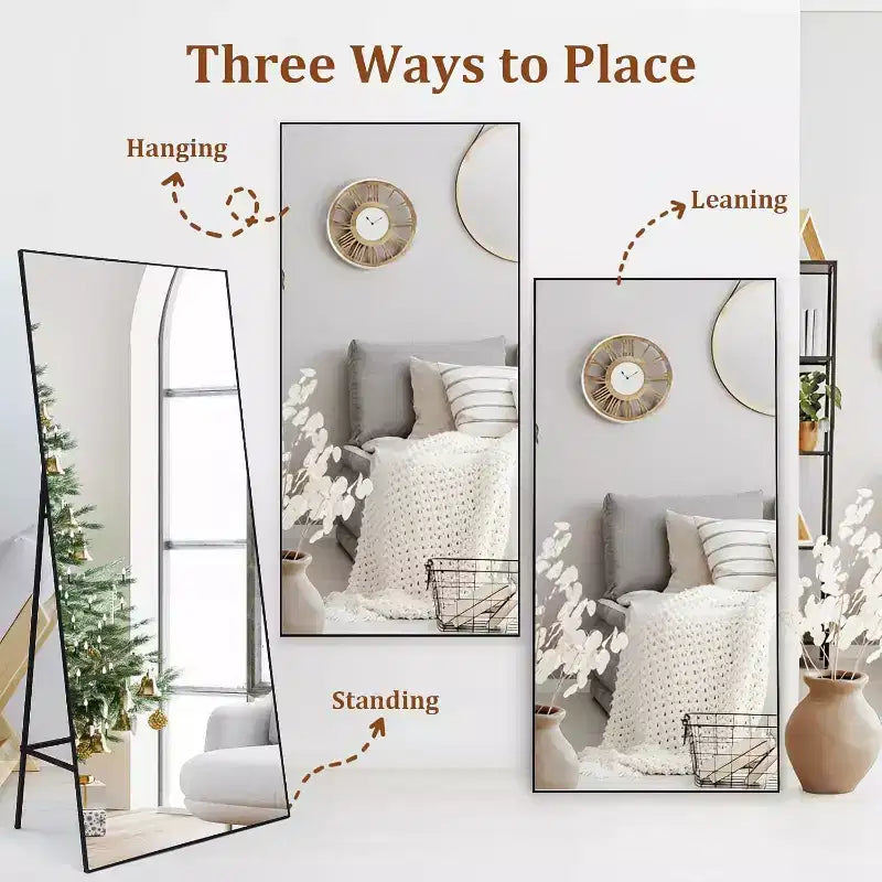 71x31 Full Length Mirror, Extra Large Rectangle Floor or Wall Mirror, Thin Aluminum Frame, HD Explosion-Resistant Glass, Black