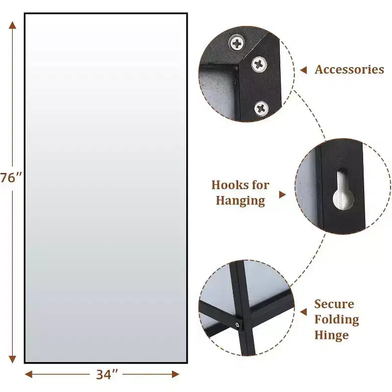 71x31 Full Length Mirror, Extra Large Rectangle Floor or Wall Mirror, Thin Aluminum Frame, HD Explosion-Resistant Glass, Black
