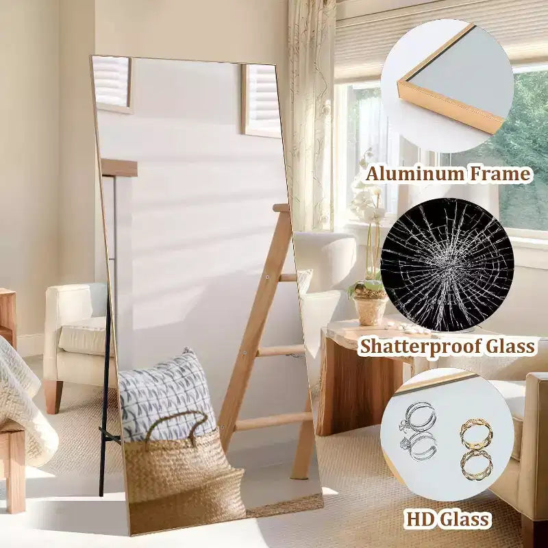 71x31 Full Length Mirror, Extra Large Rectangle Floor or Wall Mirror, Thin Aluminum Frame, HD Explosion-Resistant Glass, Black