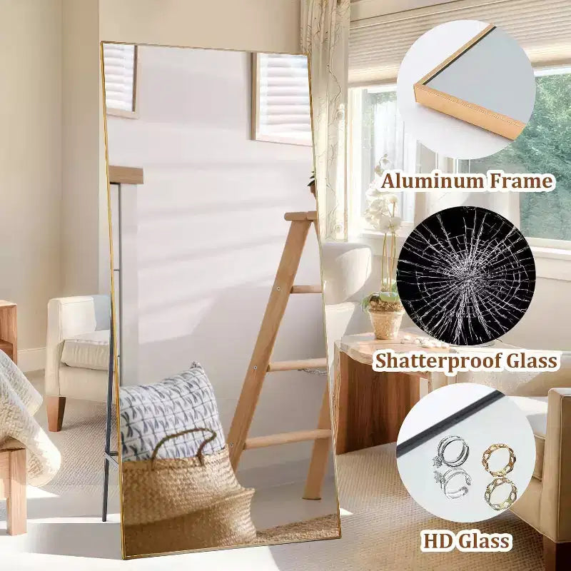 71x31 Full Length Mirror, Extra Large Rectangle Floor or Wall Mirror, Thin Aluminum Frame, HD Explosion-Resistant Glass, Black