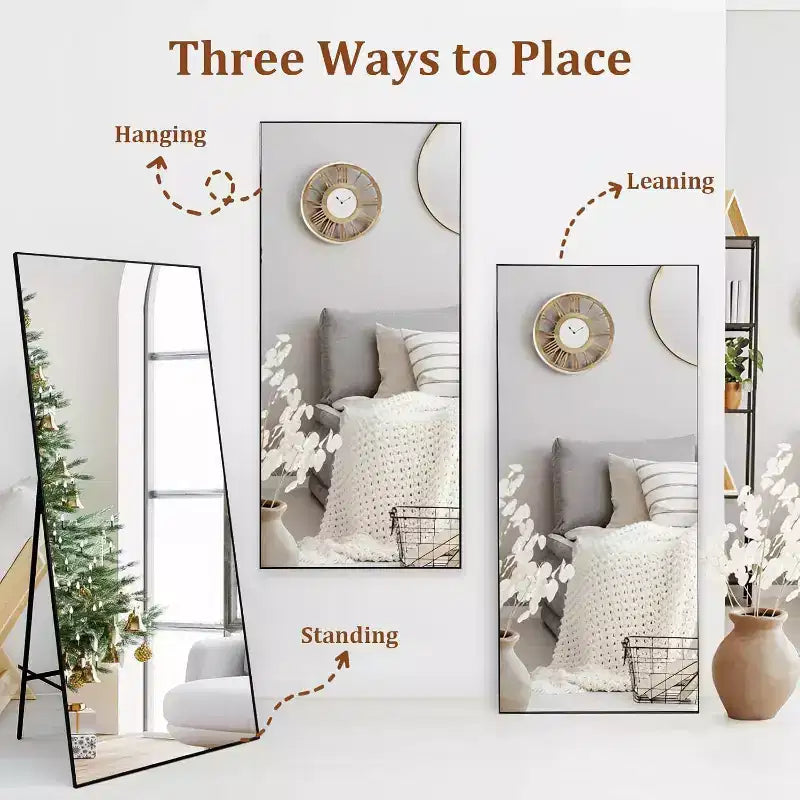71x31 Full Length Mirror, Extra Large Rectangle Floor or Wall Mirror, Thin Aluminum Frame, HD Explosion-Resistant Glass, Black