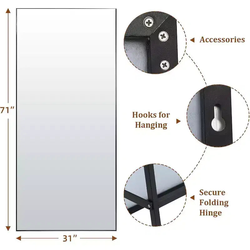 71x31 Full Length Mirror, Extra Large Rectangle Floor or Wall Mirror, Thin Aluminum Frame, HD Explosion-Resistant Glass, Black