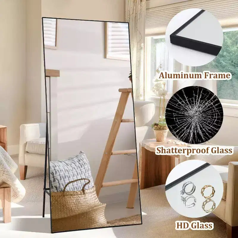 71x31 Full Length Mirror, Extra Large Rectangle Floor or Wall Mirror, Thin Aluminum Frame, HD Explosion-Resistant Glass, Black
