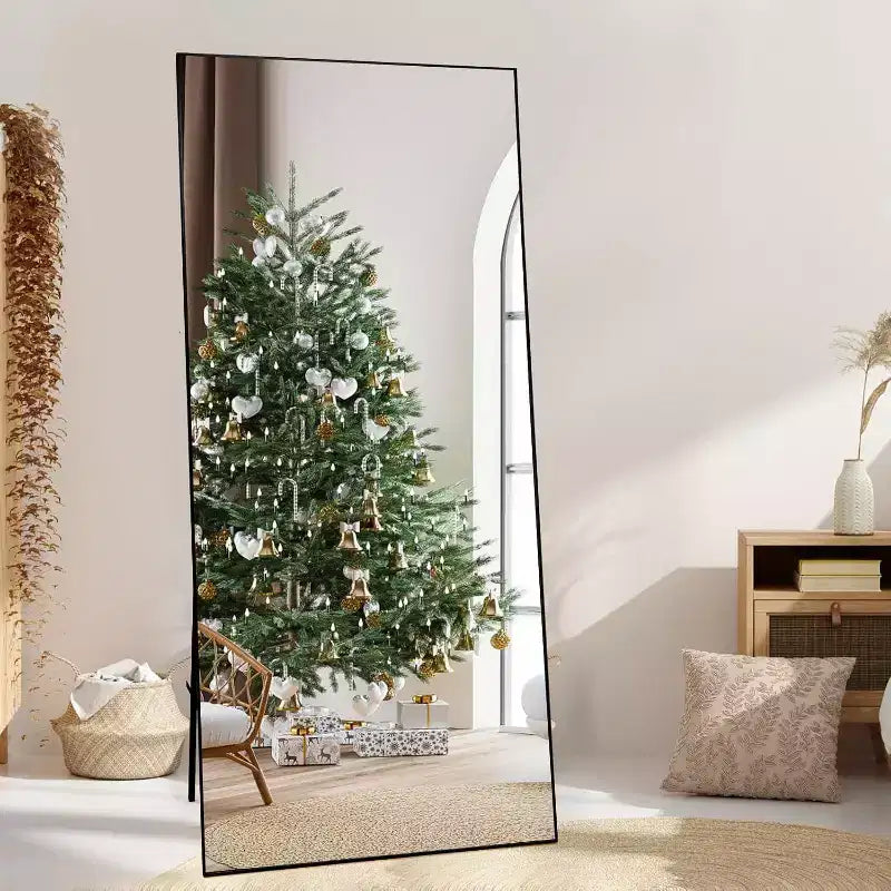 Acekool 71x31 Full Length Mirror, Extra Large Rectangle Floor or Wall Mirror, Thin Aluminum Frame, HD Explosion-Resistant Glass, Black