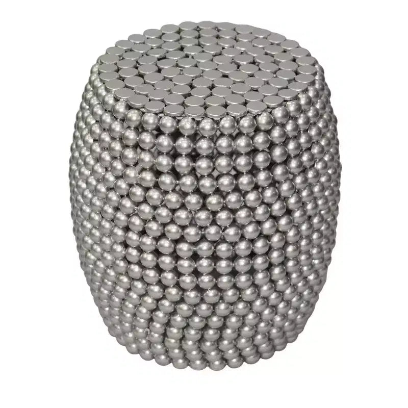18" Round Side End Table | Silver Metallic Beads Studded Pattern | Nickel Coated Iron Frame