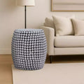 18" Round Side End Table | Silver Metallic Beads Studded Pattern | Nickel Coated Iron Frame