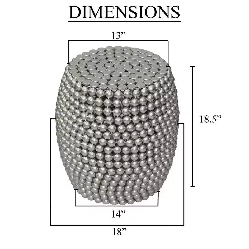 18" Round Side End Table | Silver Metallic Beads Studded Pattern | Nickel Coated Iron Frame