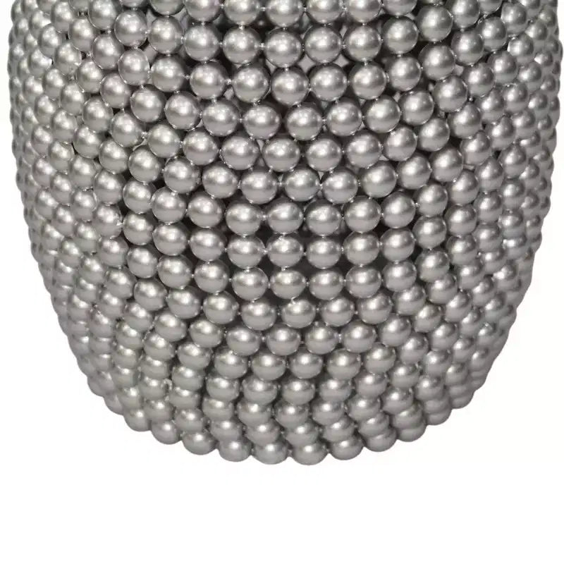 18" Round Side End Table | Silver Metallic Beads Studded Pattern | Nickel Coated Iron Frame