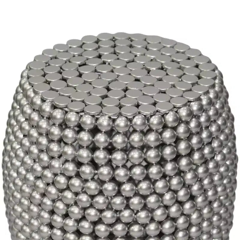 18" Round Side End Table | Silver Metallic Beads Studded Pattern | Nickel Coated Iron Frame