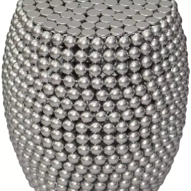 18" Round Side End Table | Silver Metallic Beads Studded Pattern | Nickel Coated Iron Frame