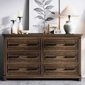 Acekool Farmhouse 6 Drawer Dresser, 55 Rustic Wood Chest, Vintage Storage Organizer & TV Stand for Bedroom