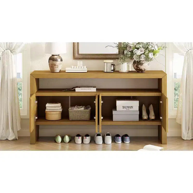 60" Modern Sideboard Buffet, Solid Wood Storage Cabinet with 4 Doors & Open Shelf for Dining Room, Living Room, Entryway
