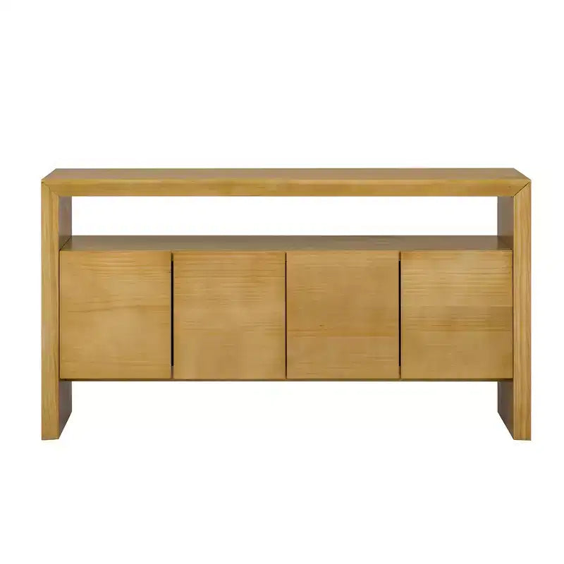 60" Modern Sideboard Buffet, Solid Wood Storage Cabinet with 4 Doors & Open Shelf for Dining Room, Living Room, Entryway