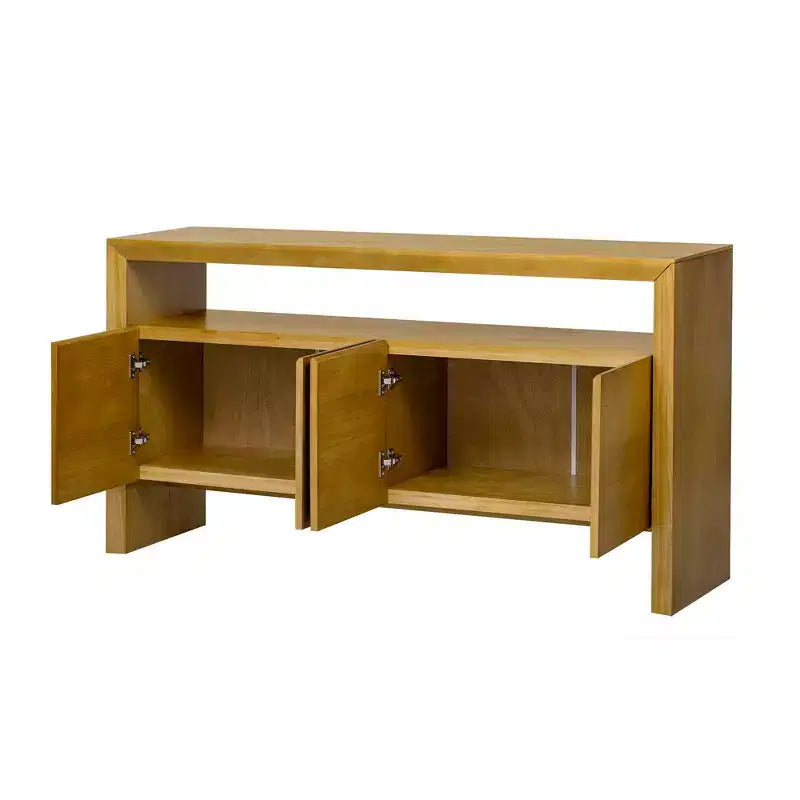 60" Modern Sideboard Buffet, Solid Wood Storage Cabinet with 4 Doors & Open Shelf for Dining Room, Living Room, Entryway