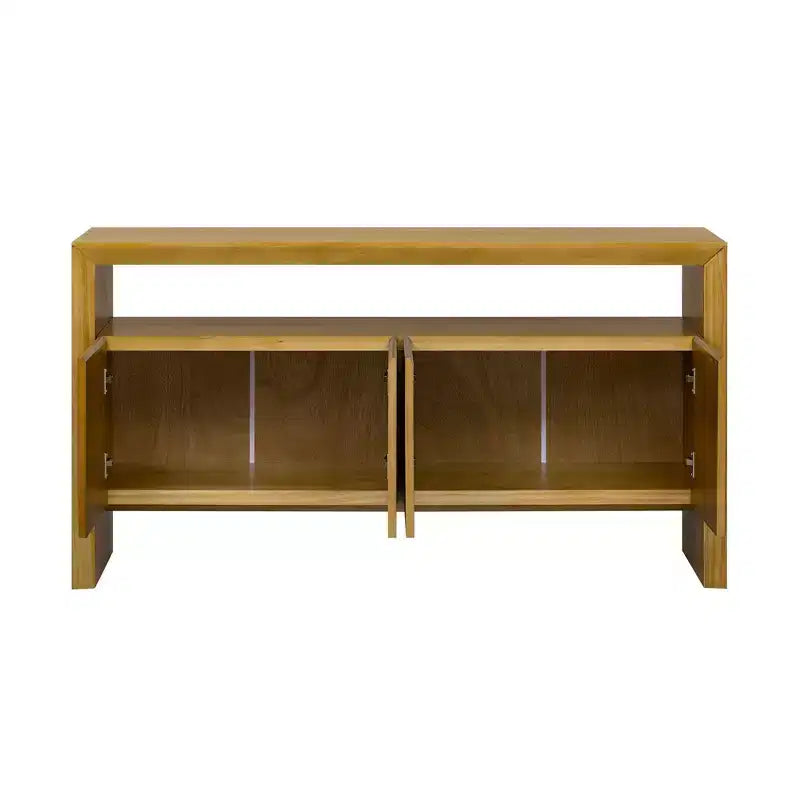 60" Modern Sideboard Buffet, Solid Wood Storage Cabinet with 4 Doors & Open Shelf for Dining Room, Living Room, Entryway