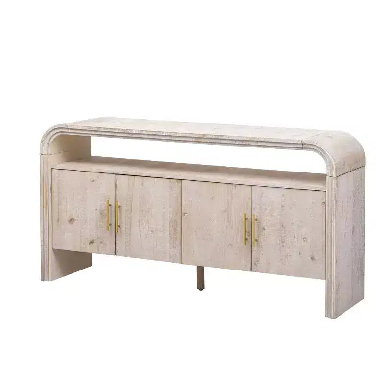 60" Modern Sideboard Buffet, Solid Wood Storage Cabinet with 4 Doors & Open Shelf for Dining Room, Living Room, Entryway