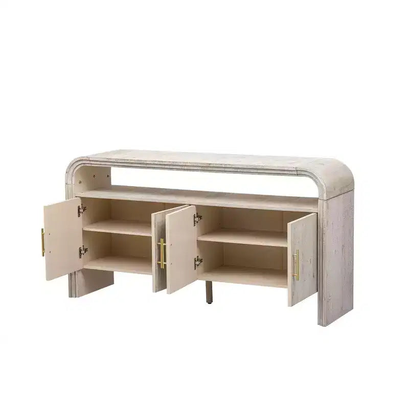60" Modern Sideboard Buffet, Solid Wood Storage Cabinet with 4 Doors & Open Shelf for Dining Room, Living Room, Entryway
