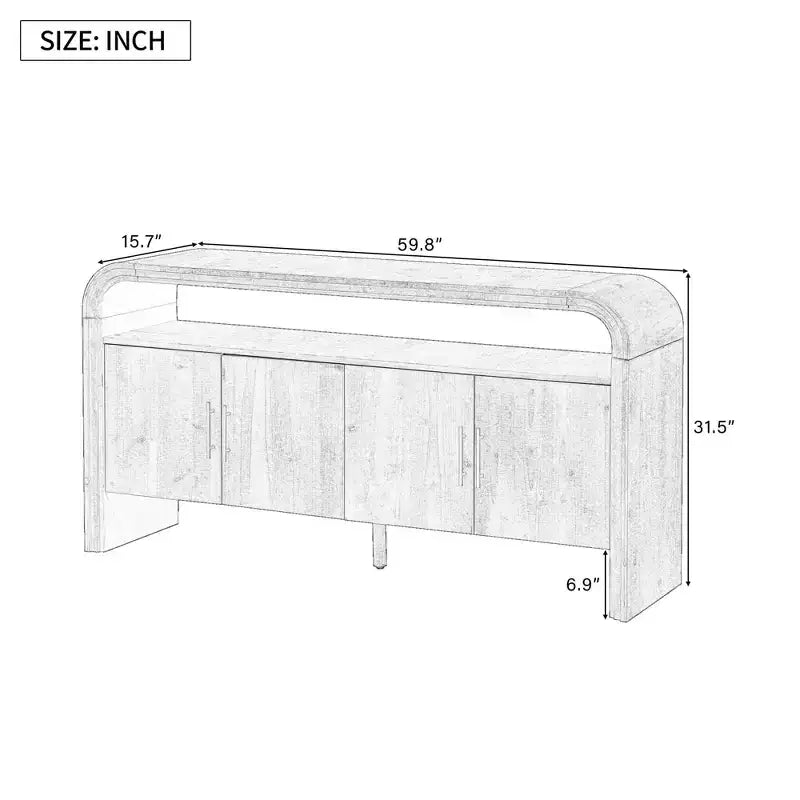 60" Modern Sideboard Buffet, Solid Wood Storage Cabinet with 4 Doors & Open Shelf for Dining Room, Living Room, Entryway