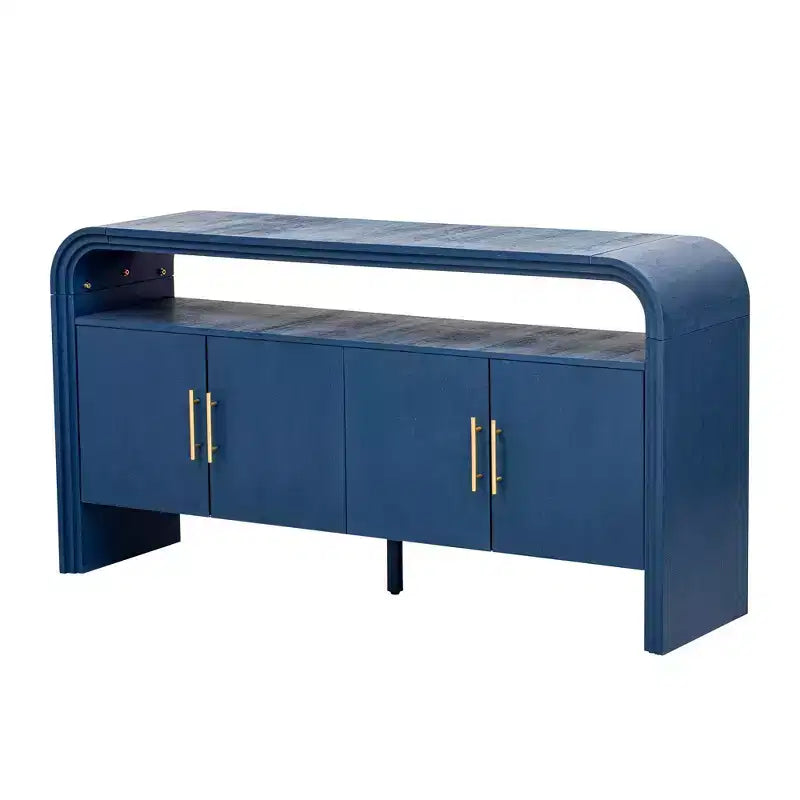 60" Modern Sideboard Buffet, Solid Wood Storage Cabinet with 4 Doors & Open Shelf for Dining Room, Living Room, Entryway