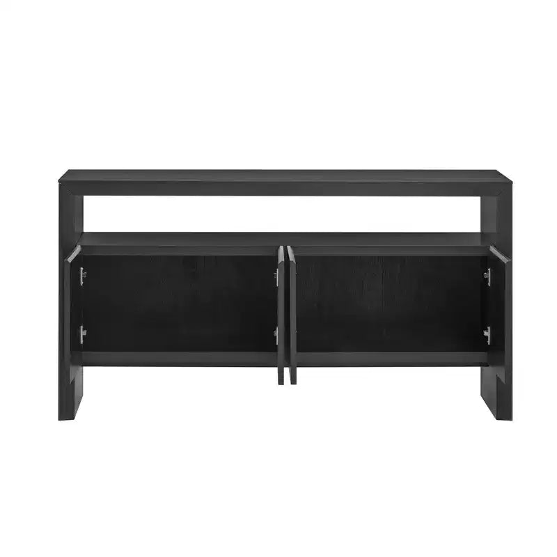 60" Modern Sideboard Buffet, Solid Wood Storage Cabinet with 4 Doors & Open Shelf for Dining Room, Living Room, Entryway
