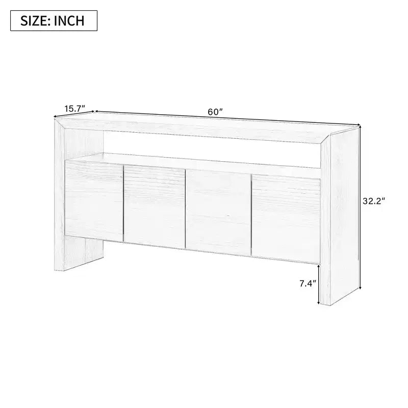 60" Modern Sideboard Buffet, Solid Wood Storage Cabinet with 4 Doors & Open Shelf for Dining Room, Living Room, Entryway