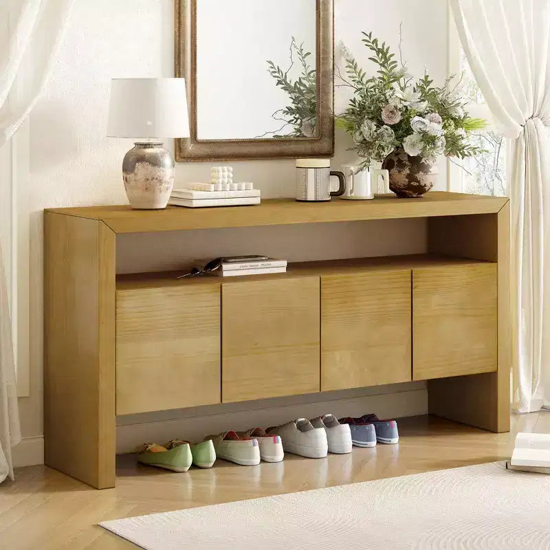 60" Modern Sideboard Buffet, Solid Wood Storage Cabinet with 4 Doors & Open Shelf for Dining Room, Living Room, Entryway