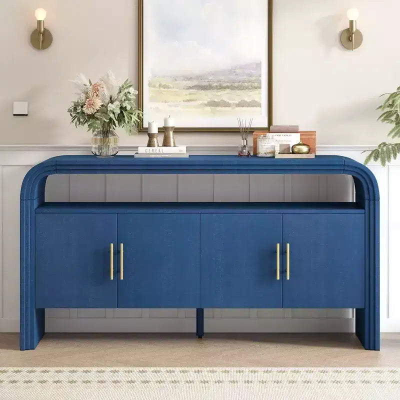 60" Modern Sideboard Buffet, Solid Wood Storage Cabinet with 4 Doors & Open Shelf for Dining Room, Living Room, Entryway