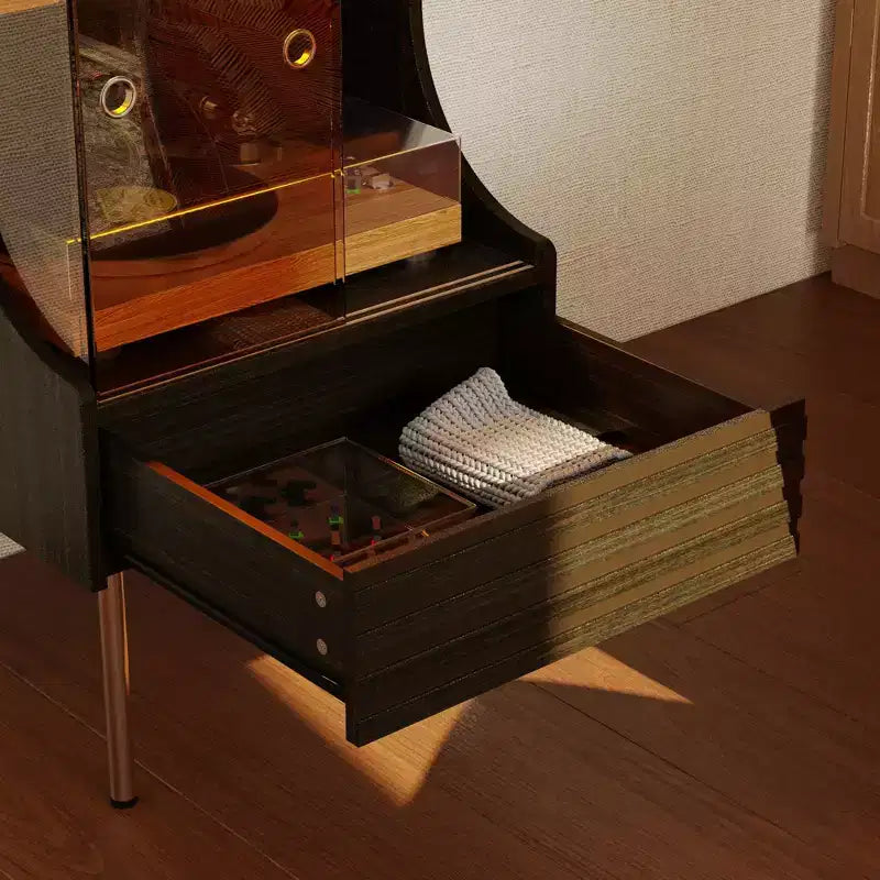 Retro-Modern Turntable Cabinet with Glass Doors, LED Lighting & Vinyl Storage