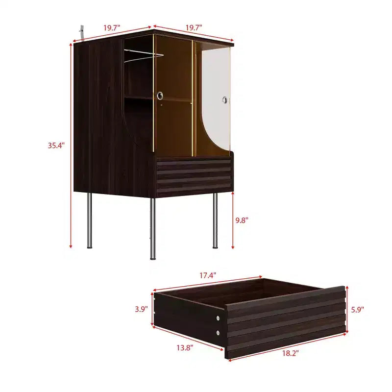Retro-Modern Turntable Cabinet with Glass Doors, LED Lighting & Vinyl Storage
