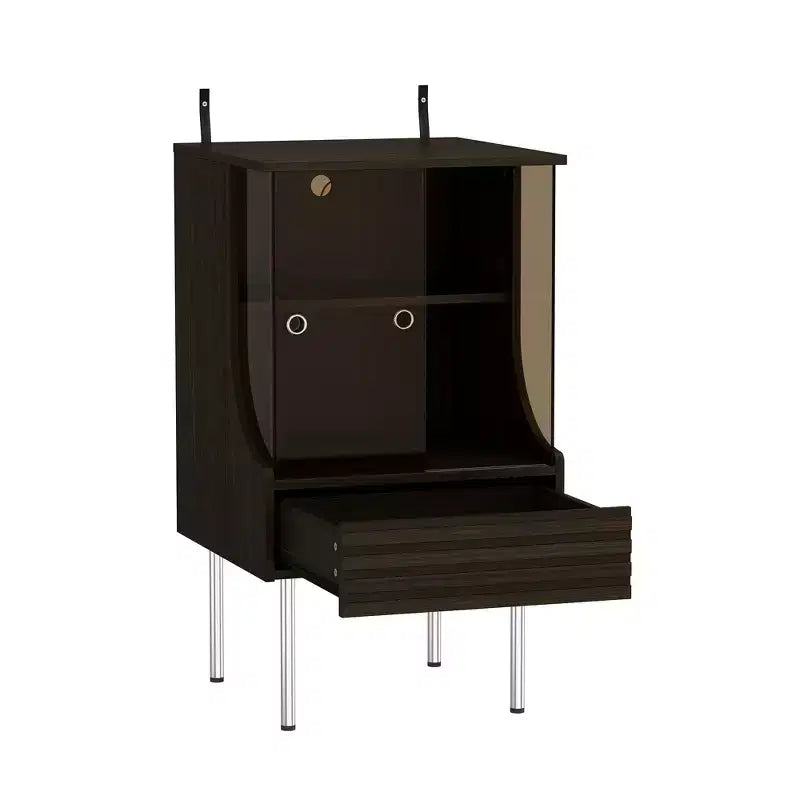 Retro-Modern Turntable Cabinet with Glass Doors, LED Lighting & Vinyl Storage