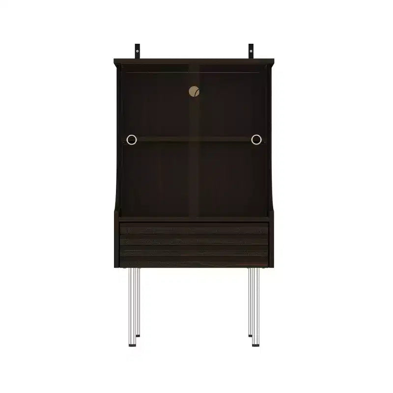 Retro-Modern Turntable Cabinet with Glass Doors, LED Lighting & Vinyl Storage
